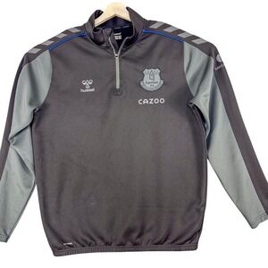 Everton FC Sweatshirt Mens Medium Gray Hummel Cazoo 1/4 Zip Soccer Top Training